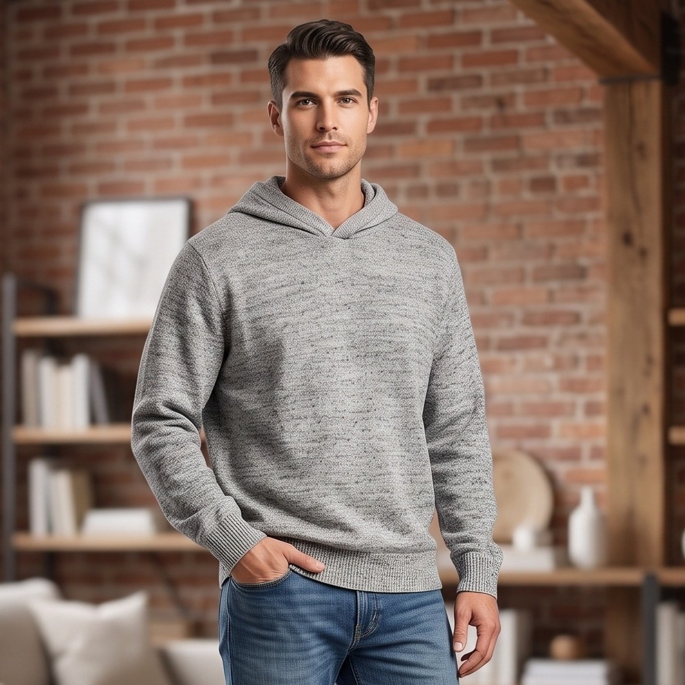 Gap Mens XL Gray Hoodie Sweater Pullover Marled Knit Cotton Blend